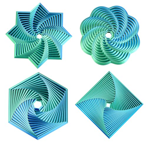 4PCS Fractal Hexagon 3D Printed Fidget Toys, Sensory Stress Relief, Holiday, Christmas & Birthday Gifts for Kids & Adults(Without Stick,3 inches-Bluegreen)