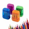 4 Pcs Handheld Pencil Sharpener with Lid,Dual Hole Manual Pencil Sharpener