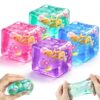 4Pc Slow Rising Needoh Ice Cube Squishy Stress Balls, Marine Shell Filled Square Squishy Cube Sensory Squeeze Fidget Toys, Anxiety Relief Squishy Cube for Adults Teens Kids Party Favors