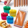 4 PCS Pencil Sharpeners with Lid & 12 PCS Sharpened Pencils，1 Set