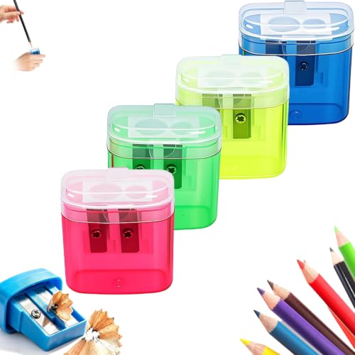 4 PCS Pencil Sharpeners with Lid, Dual Holes Colorful Manual Small Manual Pencil Sharpener, Portable Sharpeners Compatible with Standard Jumbo Pencils for School Home Office Artists,Mix * 4Pcs
