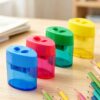 4 Pcs Pencil Sharpeners with Lid, New Dual Holes Compact Colored Handheld Pencil Sharpener, Mini Portable Sharpener, Ellipse