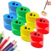 4 Pcs Pencil Sharpeners with Lid,New Dual Holes Compact Colored Handheld Pencil Sharpener,Mini Portable Sharpener Plastic Suitable for Crayons Pastel Colouring Liners Pencils ，8 PC