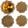 4 Pcs Plum Blossom Shaped Bread Baskets Set, 11/9.8/8.7 in Woven PP Food Baskets, Stackable Serving Trays and Storage Organizers for Fruit Vegetables Snacks, Brown Decorative Bowls for Home Restaurant