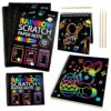 4Pcs Rainbow Scratch Paper Art Set – Magic Scratch Off Supplies with Wooden Stylus, 3 Large + 1 Small Pad for DIY Cards, Party Favors, Easter Travel Craft (Scratch Art & Arts and Crafts Gift)