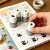4PCS Round Self Inking Halloween Stamp Sets, Round Halloween Cat Design with Black Ink, Halloween Decor for Cards Treat Bags Scrapbooking Crafts Journal Teacher Rewards (White)