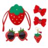 4PCS Strawberry Accessory Set, Strawberry Purse and Strawberry Hair Accessories with Strawberry Sunglasses, Cute Fruit-Themed Gift for Girls, Birthday Party Essentials, Fashion Styling Kit for Girls