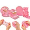 4Pcs Taba Squishies Fidget Toys, Stress Balls for Kids Adults, Clear Jelly Gummy Bear & Ice Ocean Cube Sensory Toys for Kids with Autism, Classroom Prize Birthday Gifts Party Favors (4Pcs-Pink)