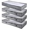 4 Pcs Underbed Storage Bins, Foldable Clothes Organizers with Clear Top, Dual Zipper Closure, Front and Side Handles, for Clothes, Blankets, Toys, Linens under Couch or Crib