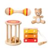 4 PCS Wooden Baby Rattle Set, Montessori Style Sensory Musical Instruments for 0-3 Years, Natural Wood Percussion Shakers, Early Learning Educational Toys for Infant Boys Girls, Birthday Gift