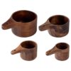 4 Pcs Wooden Measuring Cups Set, Solid Walnut Wood, Nesting Design, 1/4, 1/3, 1/2, 1 Cup, For Coffee, Baking and Cooking, Brown