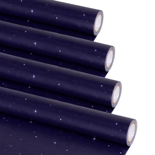4 Rolls Outer Space Bulletin Board Paper Roll Non-Woven Fabric Bulletin Board Background Reusable Waterproof Blue Night Sky Classroom Poster for Classroom Decor Wrapping Crafts Supplies 15.6 Inx12 Ft