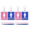 4 Sets Bathroom Hall Passes with Key Holder & Buckle, Blue Pink Restroom Pass Cards, Restroom Passes for Classroom School Office Public Restroom Use