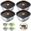 4 Sets Stainless Steel Salad Bowls with Lids, 2000 ml / 67.64 fl oz Food Storage Containers, Condiment Cups Included, Leak-Proof Design, Embossed Bottom, 7.9 x 7.5 x 3.3 in, for Lunch Meal Prep