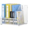 4 Vertical Compartments Magazine File Holder, Metal Binder Organizer, White