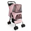 4 Wheels Pet Stroller Dog Cat Stroller for Small Medium Dog Cats, Pink