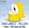 4" X 6" Direct Thermal Shipping Labels | Yellow | 1" Cores w/Perfs Easy Tear | Made in USA | Printing Label | 1000 Labels | 250 Labels per Roll | 4 Rolls | Blank Labels