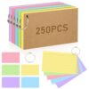 4x6 Inches Index Cards, 250PCS Colored Flash Cards with Ring, Lined on Both Side Notecards Ruled Study Card Flashcards Heavy Note Cards for Studying, Learning, School, College