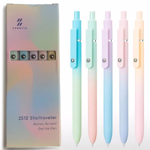 5-Pack Gradient Gel Pens, 0.7mm Black Ink Fine Point Smooth Writing Pens, Smooth Writing Retractable Pens with Soft Pastel Design, Perfect for Journaling, Note-Taking, Office, and School Supplies