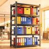 5-Tier Metal File Organizer Rack, Heavy Duty Office File Shelf with Adjustable Shelves, Anti-Tilt Design Document Storage Rack for Letter/Legal/A4 Files, Home Office Desktop Filing Cabinet Rack, Black