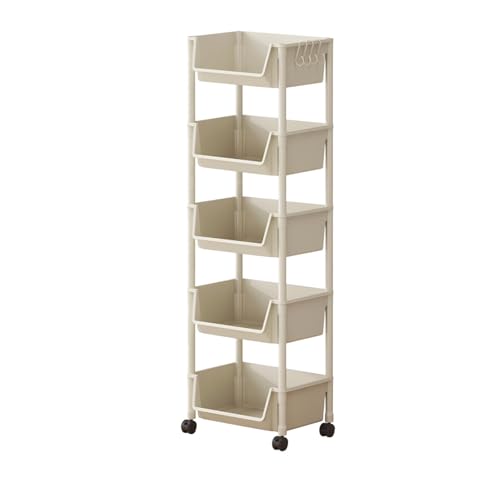 5-Tier Rolling Cart on Wheels, Multifunction Utility Storage Carts, Kitchen Storage Organizer Rack, Snack Storage Shelves, Mobile Shelving Unit for Bathroom, Laundry, Living Room, Office, Garage