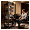 5-Tier Rolling HiFi Rack,Adjustable Audio AV Equipment Shelf,Steel Wood Vinyl Record Storage For Amplifier, CD Player,Home Turntable Stand