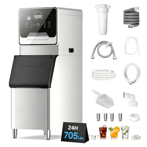 5-Year Limited Warranty Commercial Ice Maker Machine 705 Lbs/24H with 400LBS Large Storage Bin Ice Ready in Air Cooled Clear Cube Ice for Bar Business Cafe ETL (700 Lbs/24H)