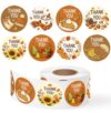 500Pcs Fall Thank You Stickers Roll, 1.5'' Thanksgiving Autumn Gift Labels