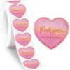 500Pcs Holographic Thank You Sticker,1.5 Inch Pink Love Thank You Sticker,Self-Adhesive Labels for Wedding,Baby Shower,Birthday,Gift Wrapping