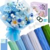 500 Pcs Pipe Cleaners Craft，Pipe Cleaner Bulk Flower Kit，6 Colors Chenille Stems Flower Kit for DIY Handmade Whit Ribbons，Stems,Tape，Stamens, Glue Sticks，Gift for Art Project Activity (Blue)