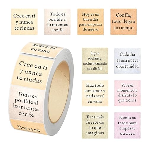 500 Pcs Spanish Inspirational Quote Stickers, 1 Inch Motivational Stickers Roll, Positive Encouragement Labels for Classroom Rewards, Student Motivation, Planner, Scrapbook, Gift Packaging, DIY Crafts