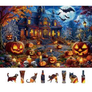 500 Piece Halloween Puzzles for Adults, Spooky Haunted House Jigsaw Puzzle with Jack-o-Lanterns, Bats and Skulls, Fall Puzzle for Halloween Birthday Party Games Family