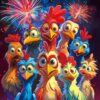 500 Piece Jigsaw Puzzle for Adults, Colorful Cartoon Chickens with Fireworks Design, Vibrant Family Puzzle Game, Fireworks Night Scene Art for Stress Relief