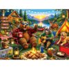 500 Piece Jigsaw Puzzle for Adults – Cozy Cabin Lake Camping Scene with Bear, Dogs, Deer, Campfire Music Night, Mountain Sunset Nature Puzzle for Home Decor & Gift, 20.5 x 15 in