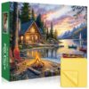 500 Piece Jigsaw Puzzle for Adults – Peel & Stick Puzzle Saver Sheets Included, Lakeside Cabin Sunset Scene, Relaxing Nature Puzzle for Beginners & Adults, Home Decor, 20.5 x 15 in