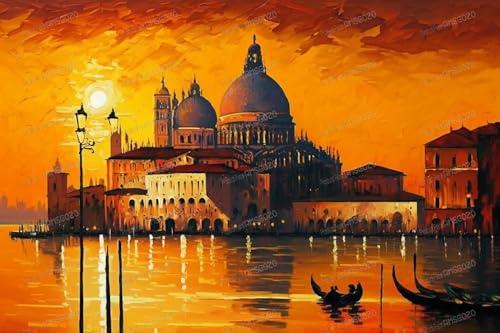 500 Piece Jigsaw Puzzles for Adults - Sunset Venice Castle Oil Painting Wooden Jigsaw Puzzle, Alphabet On Back, Romantic Italian Scene, Travel Fans, Elegant Dining Decor & Stress-Free Play