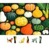 500 Piece Puzzle for Adult Colorful Pumpkins, Gourds & Autumn Squash Fall Vegetables Jigsaw Puzzle- Floral Elements (Flowers/Leaves) Harvest Game, Thick Cardboard, Ideal Gift for Adults