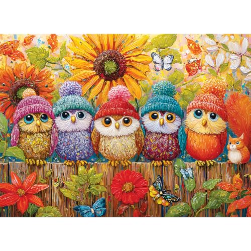 500 Piece Puzzle for Adults, Autumn Birds Jigsaw Puzzle, Cute Cartoon Bird Fall Harvest Puzzle, Recycled Cardboard Adult Puzzles, Challenging Family Game Home Decor Gift for Adults, 20.5 x 15 in