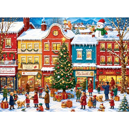 500 Piece Puzzle for Adults, Christmas Winter Town Jigsaw Puzzle, Snowy Holiday Village Puzzle 500 Pieces, Festive Market Scene, with Letters on Back, Cozy Adult Puzzles Home Decor Gift, 20.5 x15 in