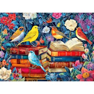500 Piece Puzzle for Adults, Colorful Birds and Books Jigsaw Puzzle, Vintage Floral Puzzle 500 Pieces, Recycled Cardboard Adult Puzzles, Challenging Home Decor Gift for Adults Seniors, 20.5 x 15 in