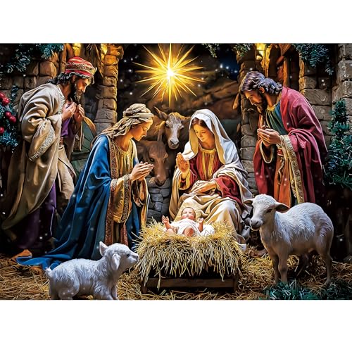 500 Piece Puzzle for Adults,Holiday Christ is Born Puzzles for Adults Elderly,Recycled Cardboard Nativity Puzzles 500 Piece,Challenging Family Game Great Gift for Family Friends,20.5 x 15 in