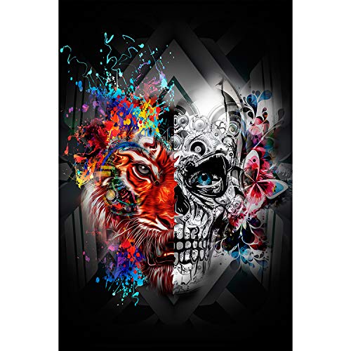 500 Piece Puzzles for Adults - Jigsaw Puzzles, Psychedelic Collision: Mechanical Tiger-Skull, Steampunk Pop Art Home Decor, Finished Size is 20.5 x 15