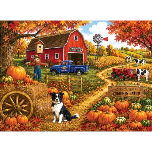 500 Piece Puzzles for Adults, Country Pumpkin Patch Harvest Jigsaw Puzzle 500 Pieces, Red Barn Fall Farm Landscape Puzzle, Letter on Back, Great Gift for Friends Family Party Game Night, 20.5 x 15 in