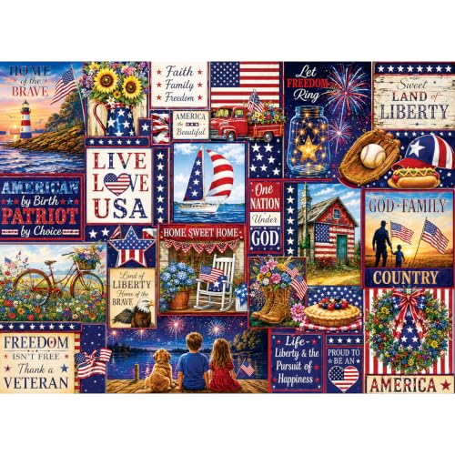 500 Piece Puzzles for Adults, Patriotic Americana Jigsaw Puzzles 500 Pieces, 250 Anniversary American Flag Puzzle for Teens Seniors, Liberty Celebration Collage Puzzle Toy Family Activity
