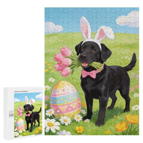500 Piece Religious Cross Bunny Lilies Puzzle – Wooden Cross with Purple Cloth,White Bunny,and He is Risen Text on Soft Blue Watercolor Background, Inspirational Spring Theme,20.5x15 Inches
