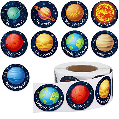 500 Pieces Solar System Stickers Outer Space Sticker Science Sticker NASA Realistic Earth Roll Labels 9 Space Designs for Solar System Party Favors Educational Supplies