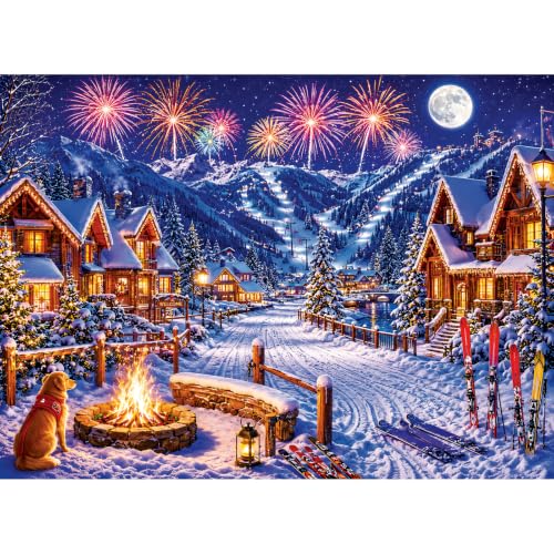 500 Pieces Winter Jigsaw Puzzle for Adults, Ski Village Snow Scene Puzzle, Cozy Mountain Town Artwork, Family Puzzle Game, Brain Teaser, Premium Cardboard Puzzle, Christmas, Home Decor