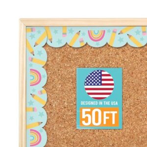50ft Bulletin Board Borders Trim - Classroom Borders for Bulletin Board Decorations, Daycare Teacher Must Haves, Home & Office DIY Supplies, Rainbow Back to School & Workplace Events Party Decor