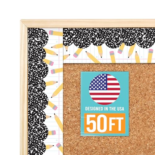 50ft Bulletin Board Borders Trim - Classroom Borders for Bulletin Board Decorations, Daycare Teacher Must Haves, Home & Office DIY Supplies, Pencils Back to School & Workplace Events Party Decor