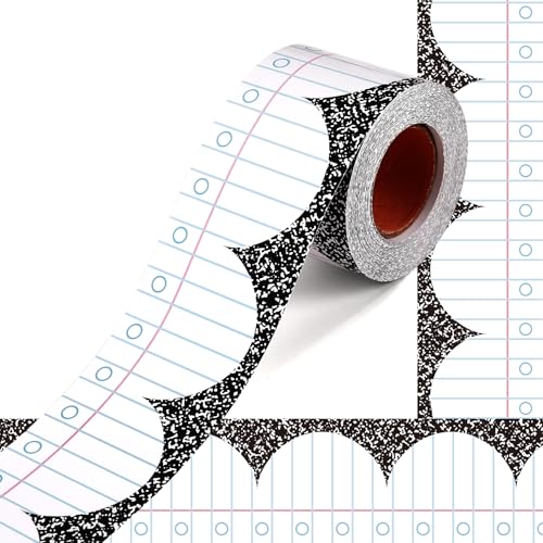 50ft Composition Notebook Bulletin Board Border, Black and White Straight Trim Border with Scalloped Edge Notebook Paper Pattern Classroom Decor for School Office Chalkboard Posterboard Wall Decor